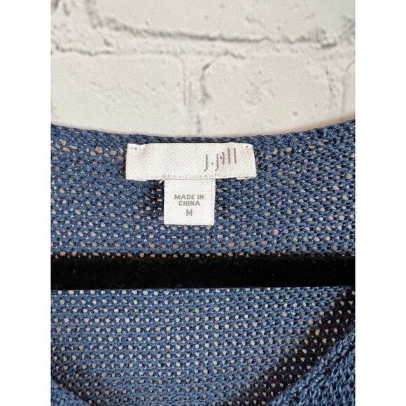 J.JILL blue semi-sheer short sleeve cotton blend top sweater pullover M NWOT - Picture 2 of 6